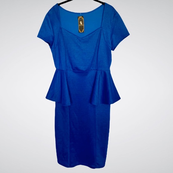 Royal Blue Peplum Short Sleeve Icon Dress 1X NWT - Picture 7 of 12